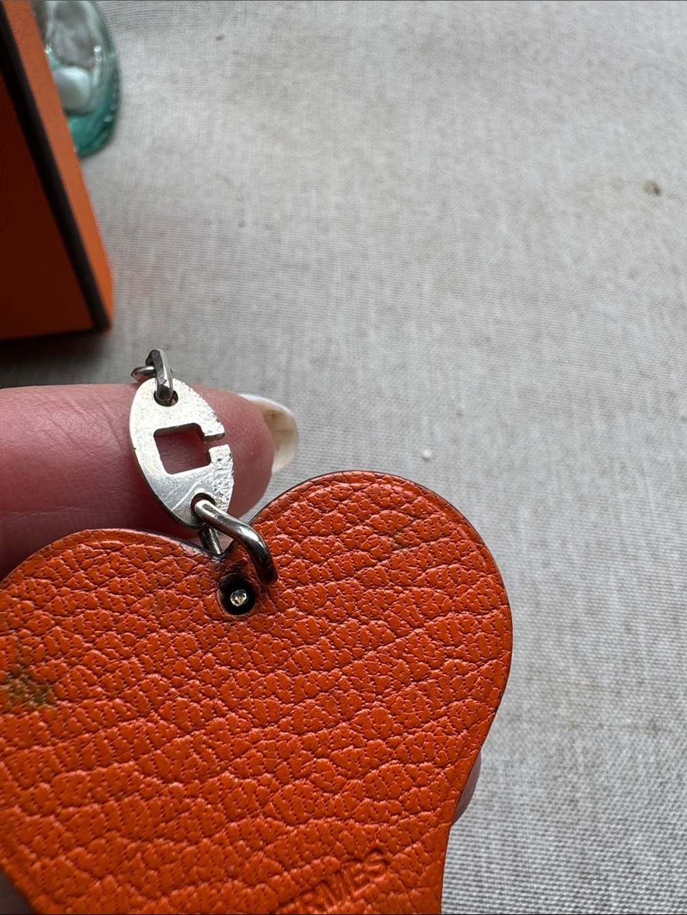 Hermes Heart Leather Sterling Silver Red Bag Charm With Box Has Some Wear - Picture 5 of 6